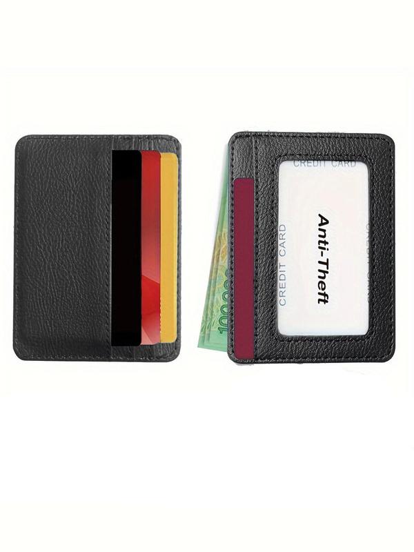 Women's Simple Slim Plain Pu Leather Card Holder with Id Windows, 2024 New Style Casual Multi Card Slot Card Holder, Fashionable Money Saving Wallet for Daily Use