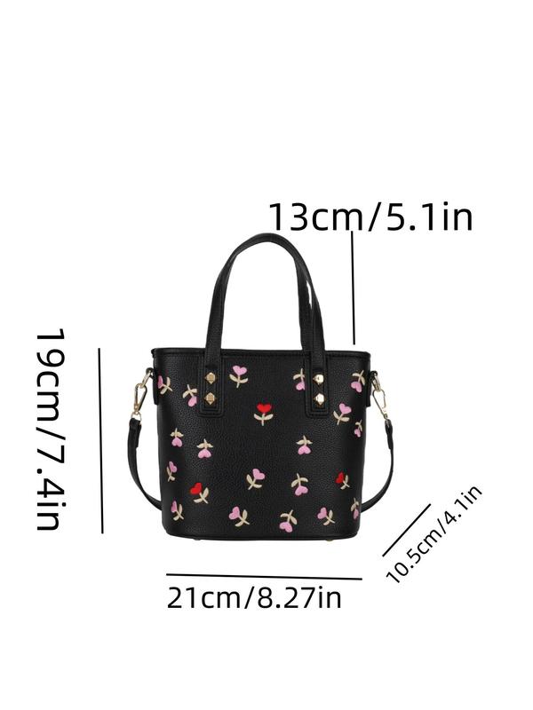 Women's Cute Embroidered Flower Pattern Handbag, Trendy Crossbody Bag, Small Tote Bags, Bags for Women, Fashionable Handbag for Daily Use for Women & Girls