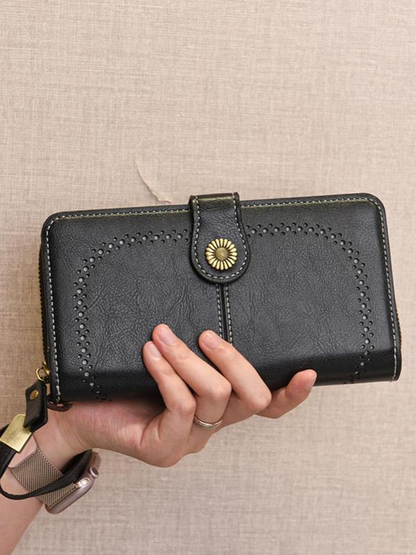 Women's Fashionable Flower Decorated Zipper Wristlet, Casual PU Leather Long Wallet for Daily Used, Trendy Versatile High-quality Daily Commuting Bag