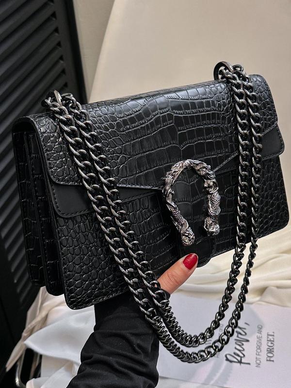 Women's Elegant Fashion Chain Strap Crocodile Embossed Crossbody Bag, Trendy Versatile Shoulder Bag, Casual High-quality Daily Commuting Bag, Girl Fashionable Bag