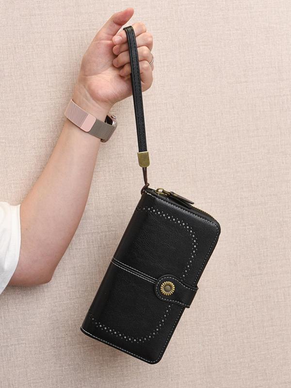 Women's Fashionable Flower Decorated Zipper Wristlet, Casual PU Leather Long Wallet for Daily Used, Trendy Versatile High-quality Daily Commuting Bag