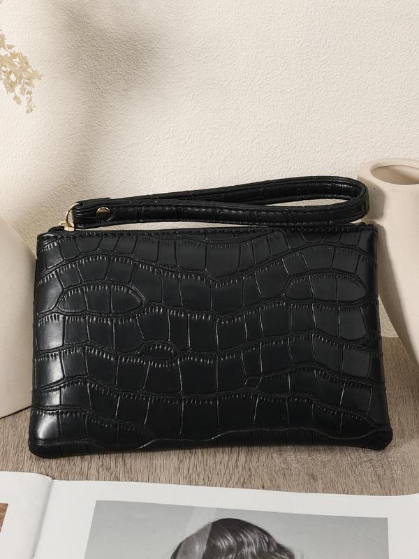 Women's Elegant Crocodile Embossed Wristlet, Fashionable Zipper Clutch Wallet, Casual Trendy Versatile High-quality Daily Commuting Bag