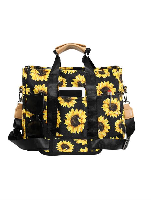 Floral Print Tote Bag, Large Capacity Multi-compartment Handbag, Lightweight Outing Fashion Mommy Bag, Women's Bag, Lunch Box Bag,  Work Bags