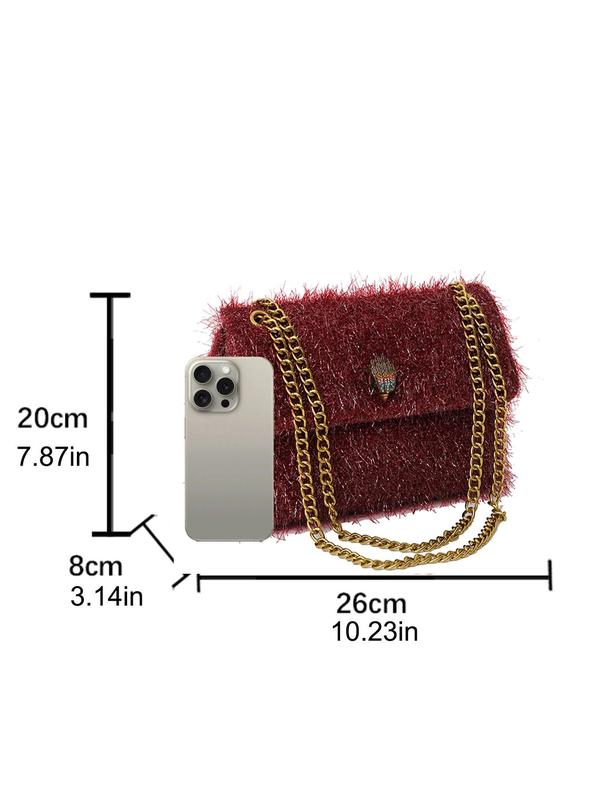 Women's Fashionable Eagle Head Decoration Buckle Design Crossbody Bag, Casual Versatile Zipper Plush Shoulder Bag for Daily Used, Trendy All-match Commuter Bag