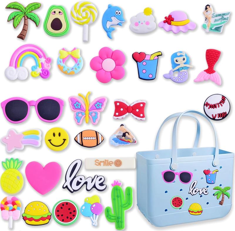 Charms for Bogg Bag 30 count Charms for Bogg Bag Accessories Letters  Baseball Beach Charms for Bogg Bag Cute Decoration Bag Charms for Bogg Bag Rubber Tote Beach Bags