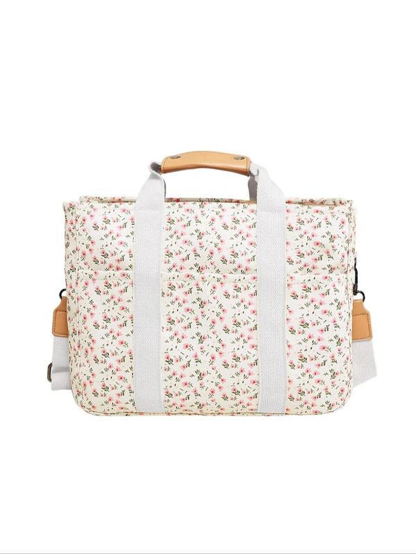 Floral Print Tote Bag, Large Capacity Multi-compartment Handbag, Lightweight Outing Fashion Mommy Bag, Women's Bag, Lunch Box Bag,  Work Bags