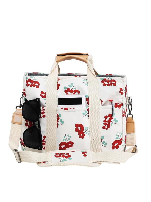 Floral Print Tote Bag, Large Capacity Multi-compartment Handbag, Lightweight Outing Fashion Mommy Bag, Women's Bag, Lunch Box Bag,  Work Bags