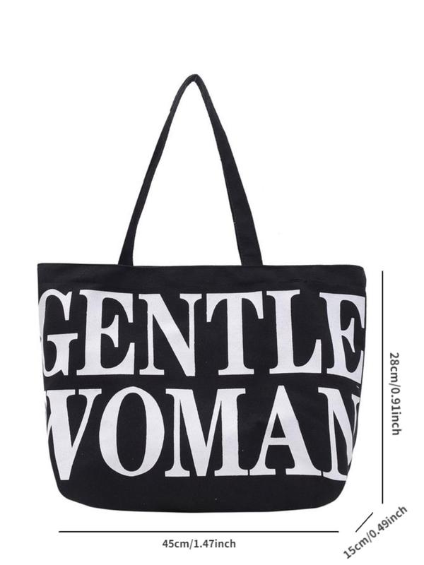 Fashion Letter Printed Canvas Shoulder Bag for Women, Lightweight Large Capacity Casual Tote Bag