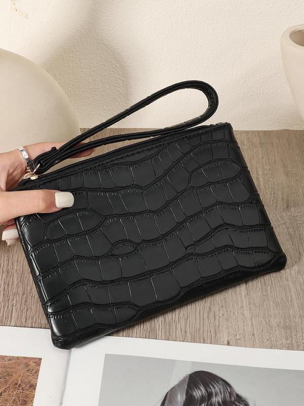 Women's Elegant Crocodile Embossed Wristlet, Fashionable Zipper Clutch Wallet, Casual Trendy Versatile High-quality Daily Commuting Bag