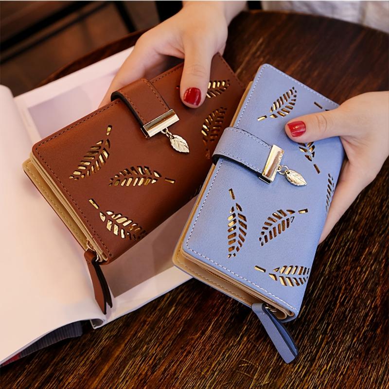 Simple Fashion Golden Hollow Wallet, Faux Leather Modern Coin Purse, Multi Card Holder With Zipper Unisex Bag For Daily Use