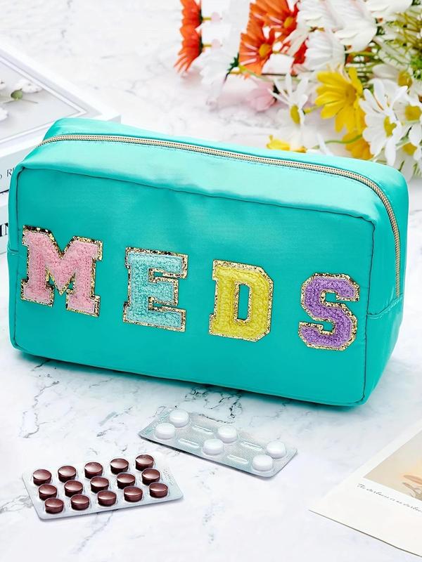 Glittering Chenille Letter Pattern Makeup Bag, Portable Cosmetic Storage Bag, Zipper Makeup Organizer Pouch, Versatile Storage Bag for Travel & Daily Use