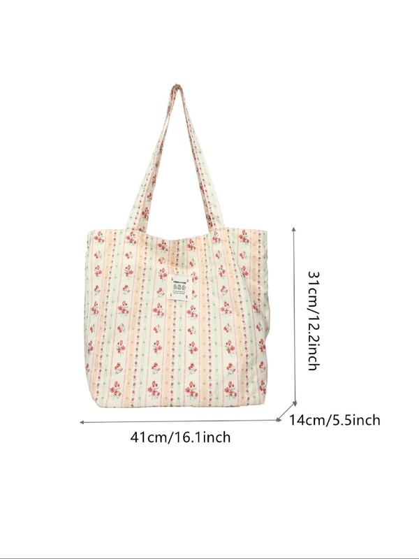 Women's Ditsy Floral Print Canvas Tote Bag, Large Capacity Shoulder Bag, Casual Trendy Versatile High-quality Daily Commuting Bag, Girl Fashionable Shopping Bag