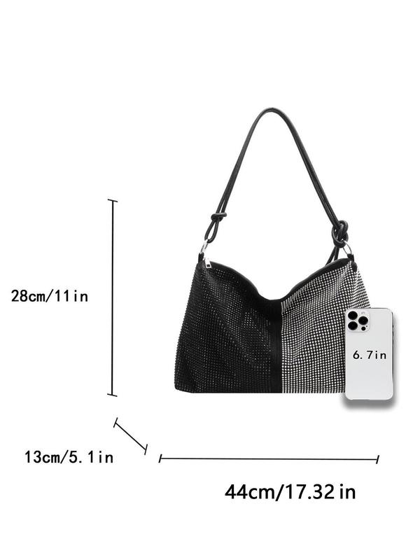 Women's Rhinestone Decorated Tote Bag, Fashionable Large Capacity Shoulder Bag for Daily Used, Casual Trendy Versatile High-quality Daily Commuting Bag