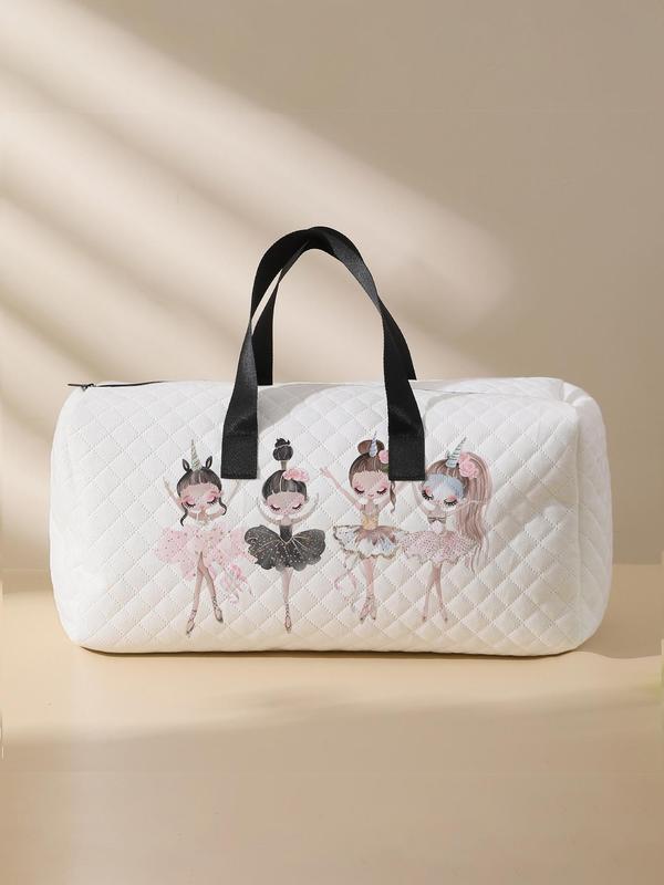 Ballerina Girl Pattern Quilted Design Duffle Bag, Large Capacity Travel Duffle Bag, Portable Overnight Stylish Travel Bag, Yoga Training Bag, Crossbody Bag with Shoe Storage Compartment