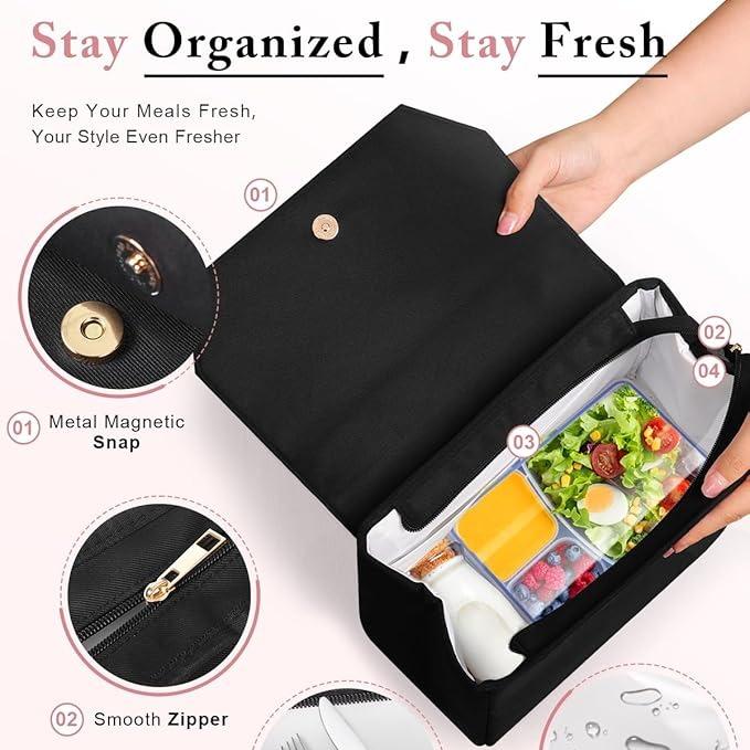 GLORIEROO Leather Lunch Bag Women - Adult Fashion Stylish Vegan Leather Insulated Leakproof Lunch Box for Work - 2024 Newest Christmas Gifts for Women