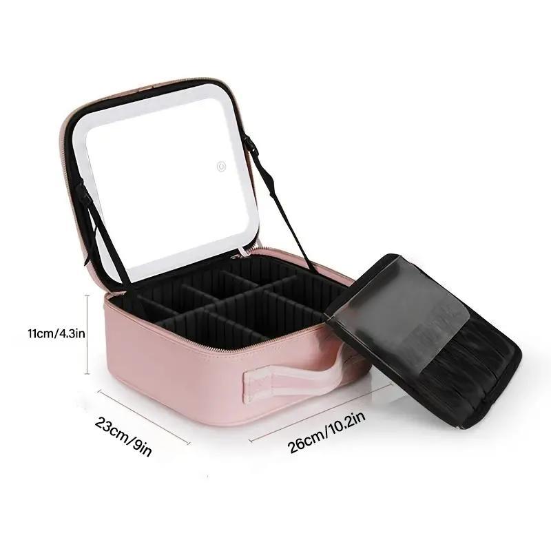 Travel Portable Makeup Bag with LED Light, Large Capacity Cosmetic Storage Box, Travel Portable Makeup Bag Case with Mirror, Christmas Gift