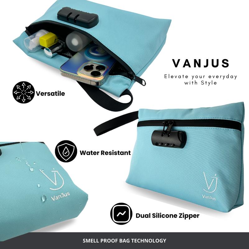 VanJus Large Smell Proof Bag with Combination Lock for Women, Scent Proof Pouch, Waterproof Bag, Money Bag, (Girly,Pink,Hearts)