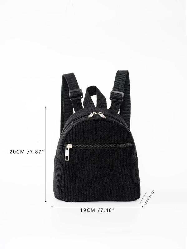 Solid Color New Fashion Mini Corduroy Backpack, Casual Fashionable Zipper Design Backpack For Women & Girl, Perfect Bag For Traveling & Party