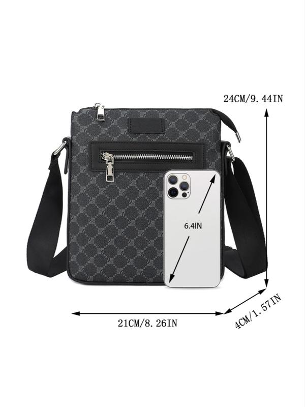 Men's New Trend Business Style All Over Print Work Bag, Zipper Crossbody Bag for Gift, Designer Crossbody Bags for Men, Fashion Shoulder Bag, Casual Square Crossbody Bag with Adjustable Strap for Work Office & Daily Used Fall