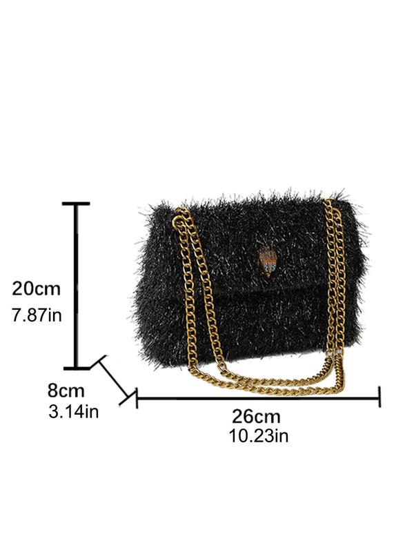 Women's Fashionable Eagle Head Decoration Buckle Design Crossbody Bag, Casual Versatile Zipper Plush Shoulder Bag for Daily Used, Trendy All-match Commuter Bag