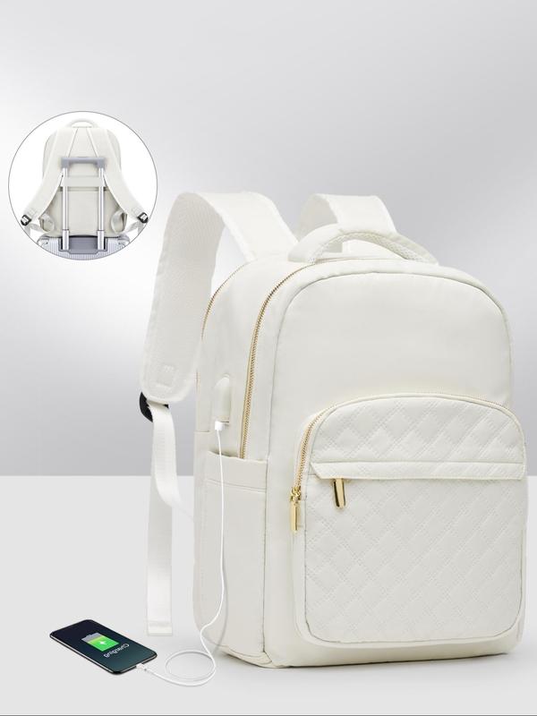 Simple Quilted Travel Backpack, Large Capacity Zipper Backpack, Computer Bag, Dry & Wet Separation Storage Bag, Multi-compartment Multi-pocket Design, with Usb Rechargeable Port