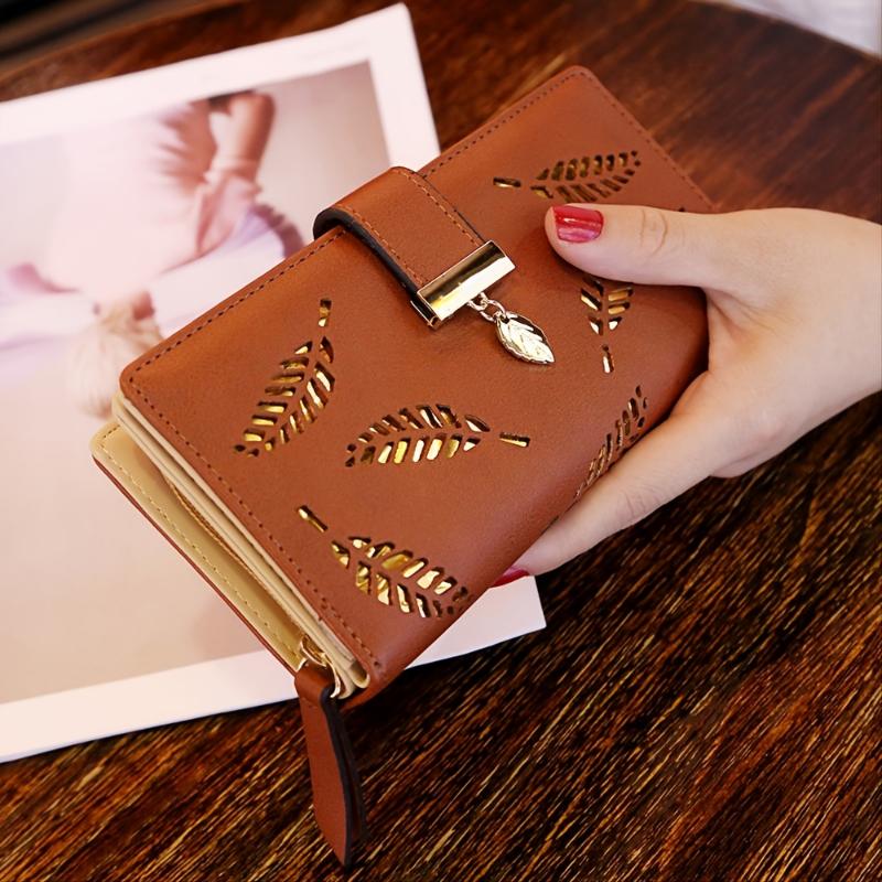 Simple Fashion Golden Hollow Wallet, Faux Leather Modern Coin Purse, Multi Card Holder With Zipper Unisex Bag For Daily Use