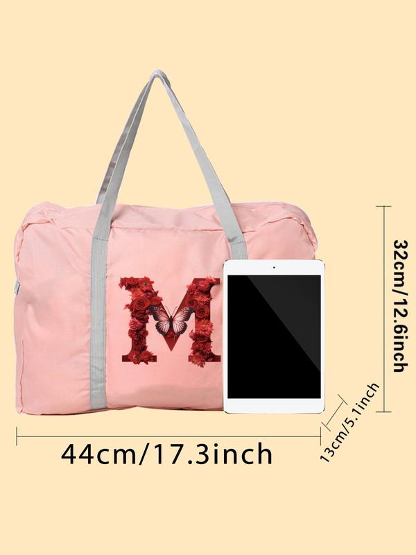 Letter & Floral Pattern Travel Bag, Large Capacity Luggage Storage Bag, Foldable Travel Bag, Single Shoulder Hand Luggage Bag for Women & Men