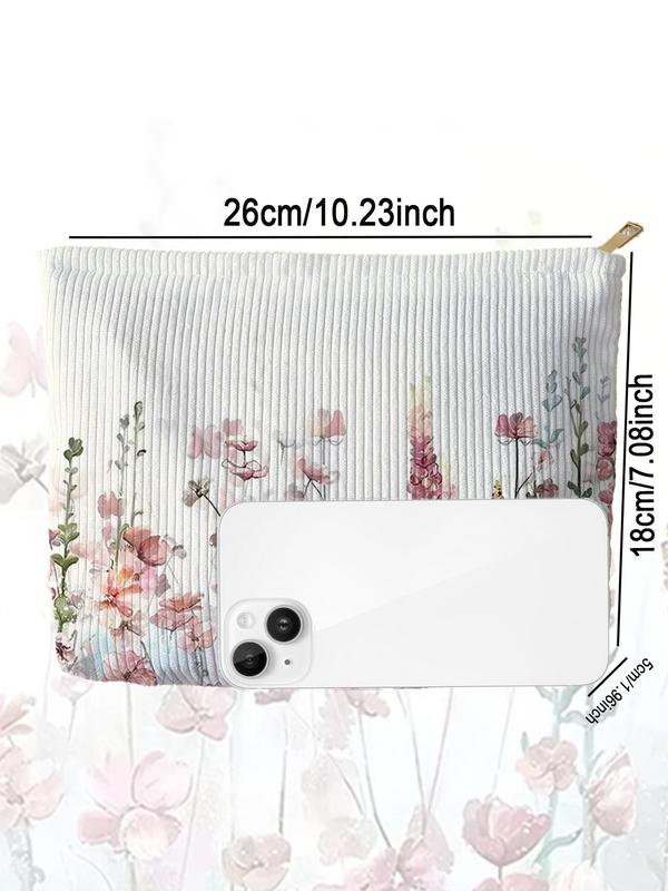 Floral Pattern Corduroy Cosmetic Bag, Lightweight Multi-functional Fashion Leisure Cosmetic Bag, Travel Cosmetic Bag, Suitable for Leisure Travel and Various Occasions