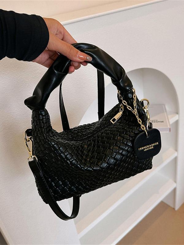 Women's Fashionable Solid Color Woven Pattern Handbag, Casual Versatile Crossbody Bag for Daily Used, Trendy High-quality Daily Commuting Bag, Girl Fashionable Shopping Bag