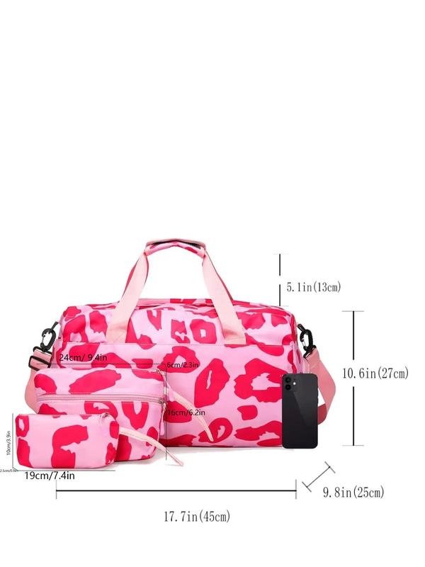 Casual Leopard Print Travel Bag Set, Travel Essentials, 2024 New Trendy All Over Print Lightweight Large Travel Bag, Including Travel Bag, Storage Bag & Handbag