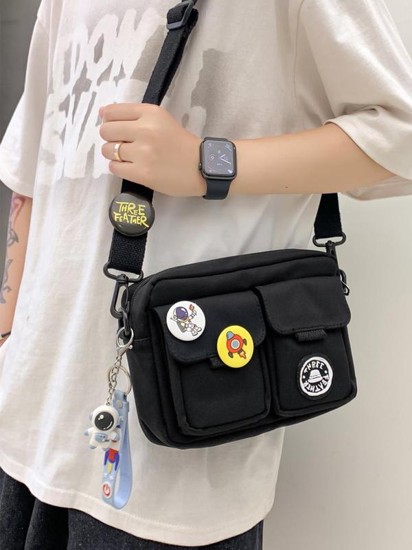 Men's Fashionable Casual Patched Design Nylon Crossbody Bag, Lightweight Simple Design Sporty Square Crossbody Bag with Adjustable Strap for Daily Used, Summer Matching Bag