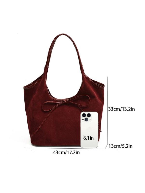 Women's Bowknot Design Tote Bag, Fashionable Solid Color Shoulder Bag for Daily Used, Casual Trendy Versatile High-quality Daily Commuting Bag