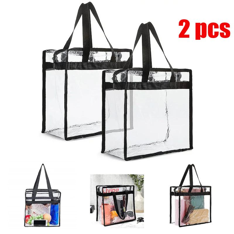 2Pcs Clear Tote Bags Large Capacity Transparent Shoulder Bag Flexible Clear Lunch Bag for Concerts Sporting Events Music Festivals Work School Gym