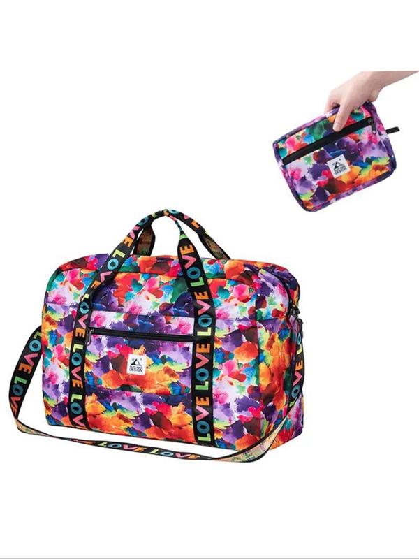 Random Print Foldable Travel Bag with Makeup Bag Set, Lightweight Zipper Travel Bag, Portable Luggage Bag Set, Short-distance Package for Women & Men