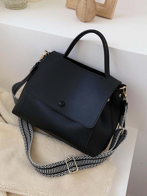 Summer Fashion Solid Color Large Capacity Handbag with Geometric Pattern Bag Strap, Casual Trendy Versatile High-quality Daily Commuting Bag for Daily Used