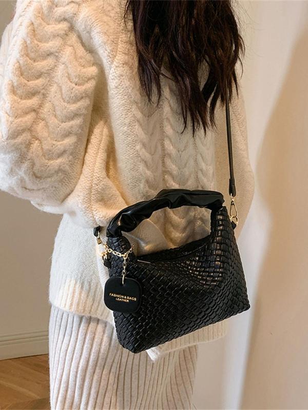 Women's Fashionable Solid Color Woven Pattern Handbag, Casual Versatile Crossbody Bag for Daily Used, Trendy High-quality Daily Commuting Bag, Girl Fashionable Shopping Bag