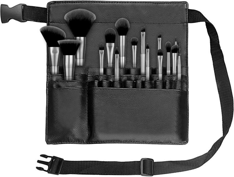 Makeup Brush Bag Case Portable 22 Pockets Cosmetic Brush Pouch Makeup Brushes Organizer Bag with Artist Waist Belt Strap for Women Girl