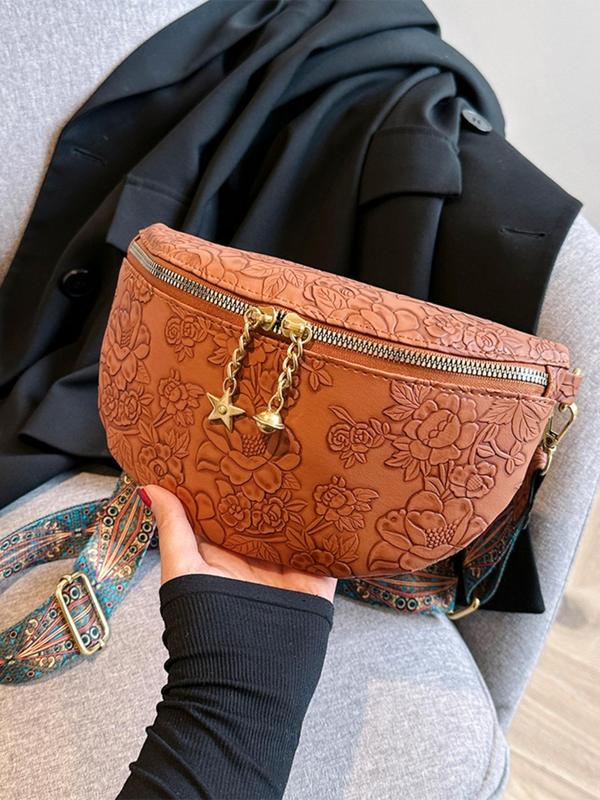 Women's  Fashion Floral Embossed Fanny Pack, Casual Large Capacity Zipper Sling Bag for Daily Used, Trendy Versatile Belt Bag for Women and Girls