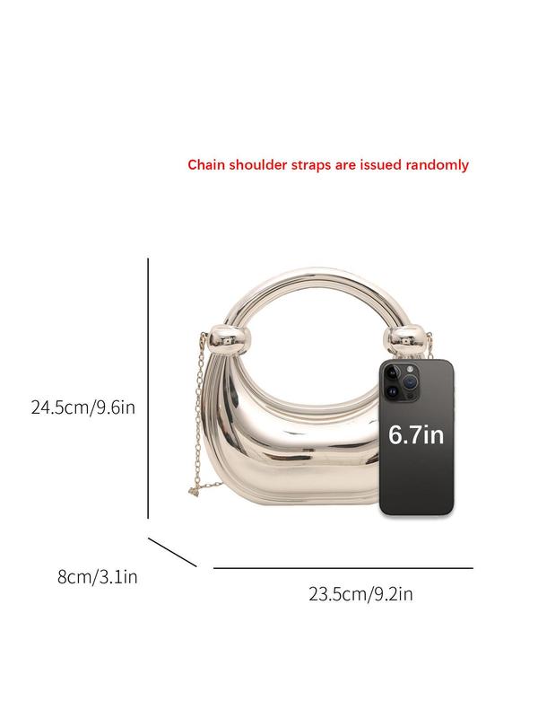 Women's Fashion Chain Strap Half Moon Bag, Casual Solid Color Shoulder Bag for Daily Used, Trendy All-match Commuter Bag