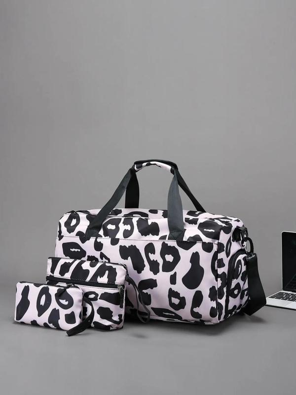 Casual Leopard Print Travel Bag Set, Travel Essentials, 2024 New Trendy All Over Print Lightweight Large Travel Bag, Including Travel Bag, Storage Bag & Handbag