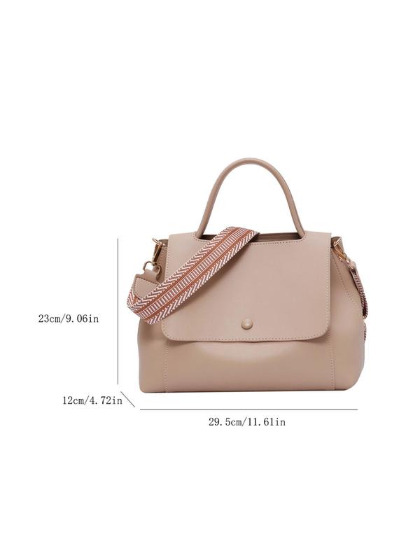 Summer Fashion Solid Color Large Capacity Handbag with Geometric Pattern Bag Strap, Casual Trendy Versatile High-quality Daily Commuting Bag for Daily Used