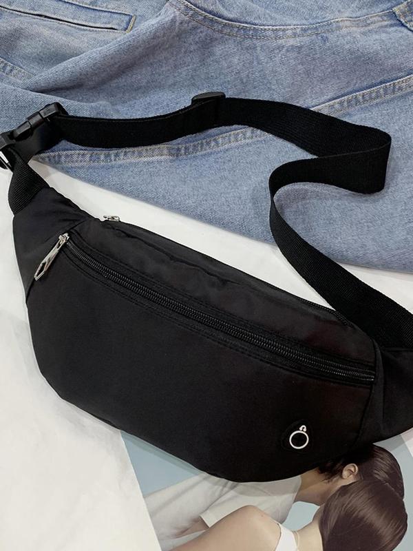 Men's Casual Solid Color Zipper Chest Bag, Simple Design Bum Bag, Fashionable Bum Bag for Daily Use