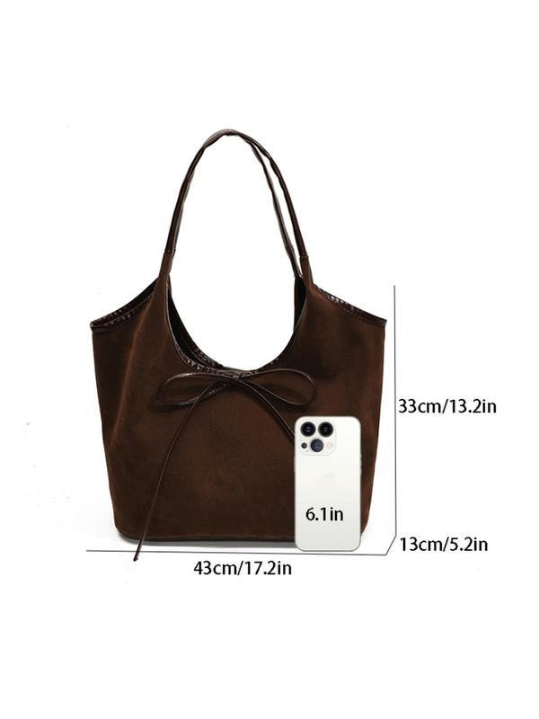 Women's Bowknot Design Tote Bag, Fashionable Solid Color Shoulder Bag for Daily Used, Casual Trendy Versatile High-quality Daily Commuting Bag