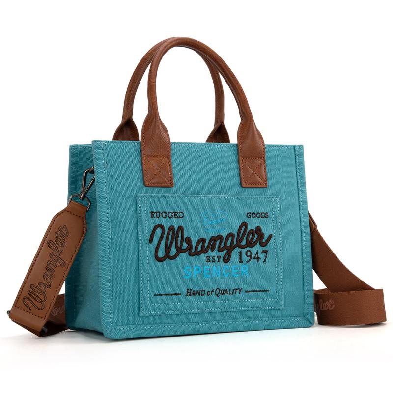 Wrangler Tote Bag for Women Canvas Crossbody Shoulder Purses Top-Handle Handbags with Guitar Strap Satchel Purses Multi-pockets Casual Work Bag Beige