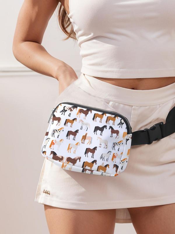 Horse Pattern Fanny Pack, Large Capacity Travel Organizer, Portable Travel Belt Bag, Casual and Stylish Belt Bag with Zipper Closure