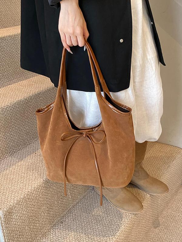 Women's Bowknot Design Tote Bag, Fashionable Solid Color Shoulder Bag for Daily Used, Casual Trendy Versatile High-quality Daily Commuting Bag