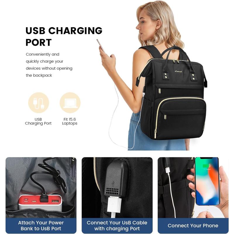 LOVEVOOK Laptop Backpack Women, 15.6 Inch Work Backpack Woman for Teacher Nurse Bags, Computer College Backpack Purse, Waterproof Anti-Theft Travel Back Pack with USB Charging Port, Black LOVEVOOK