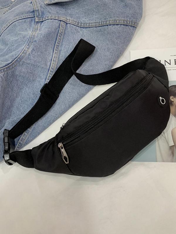 Men's Casual Solid Color Zipper Chest Bag, Simple Design Bum Bag, Fashionable Bum Bag for Daily Use