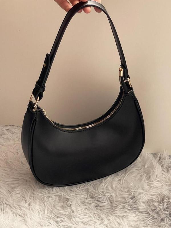 Women's Solid Color Shoulder Bag, Fashionable Half Moon Bag for Daily Used, Casual Trendy Versatile High-quality Daily Commuting Bag