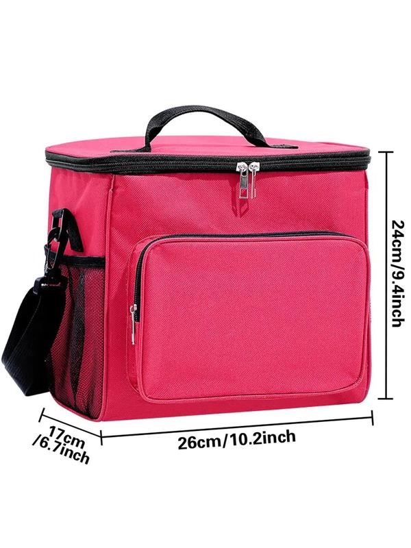 Solid Color Durable Lunch Bag with Side Net Pockets, Reusable Waterproof Lunch Bag, Leakproof Insulated Cooler Handbag for Work, School, Travel, Picnic, Camping